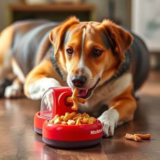 Perro jugando con un juguete interactivo de dispensador de comida
