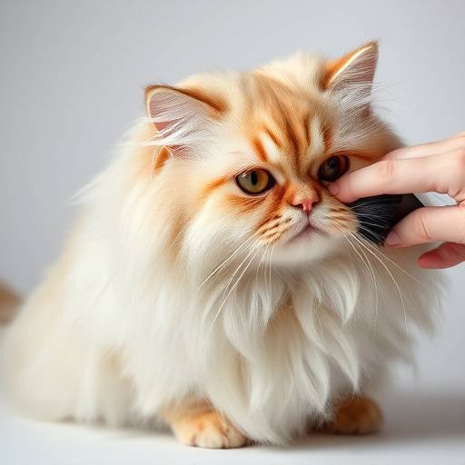 Un gato persa de pelo largo siendo cepillado suavemente, mostrando un pelaje brillante.