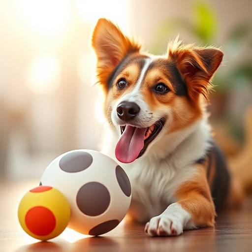 Un perro feliz jugando con un juguete interactivo de alta calidad