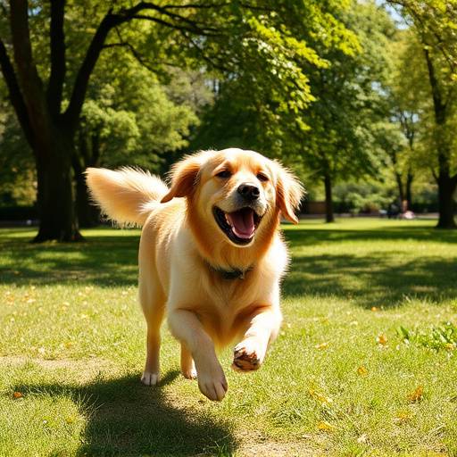 Un perro golden retriever jugando felizmente en un parque soleado