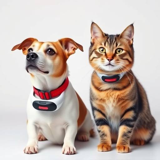 Un perro y un gato con collares antiparasitarios de aspecto moderno.